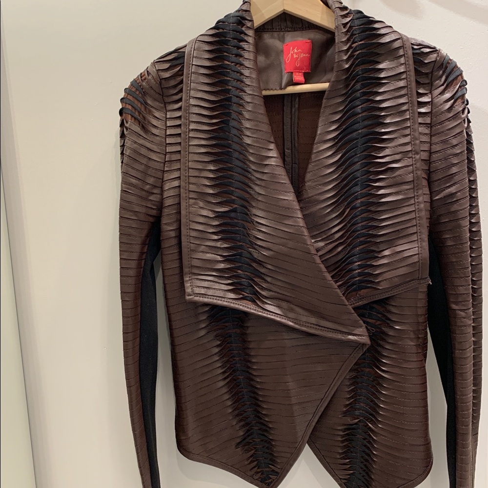 John & Jenn | Brown Pleated Vegan Leather Jacket